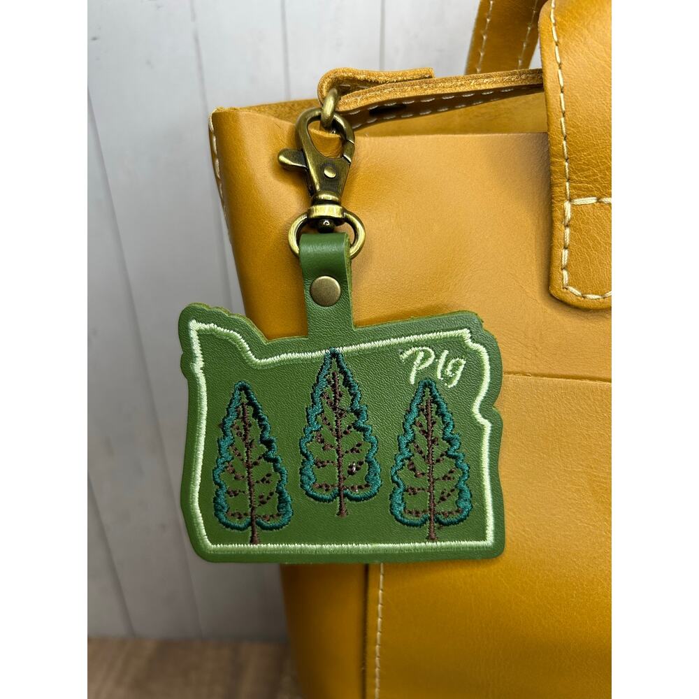 Portland Leather Bag Charm Oregon Purse Charm PNW Gift Oregon Green Bag Charm